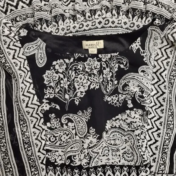One World Dress Sz L Black White Flowy Paisley Blouson Sheath Tunic - Picture 7 of 8